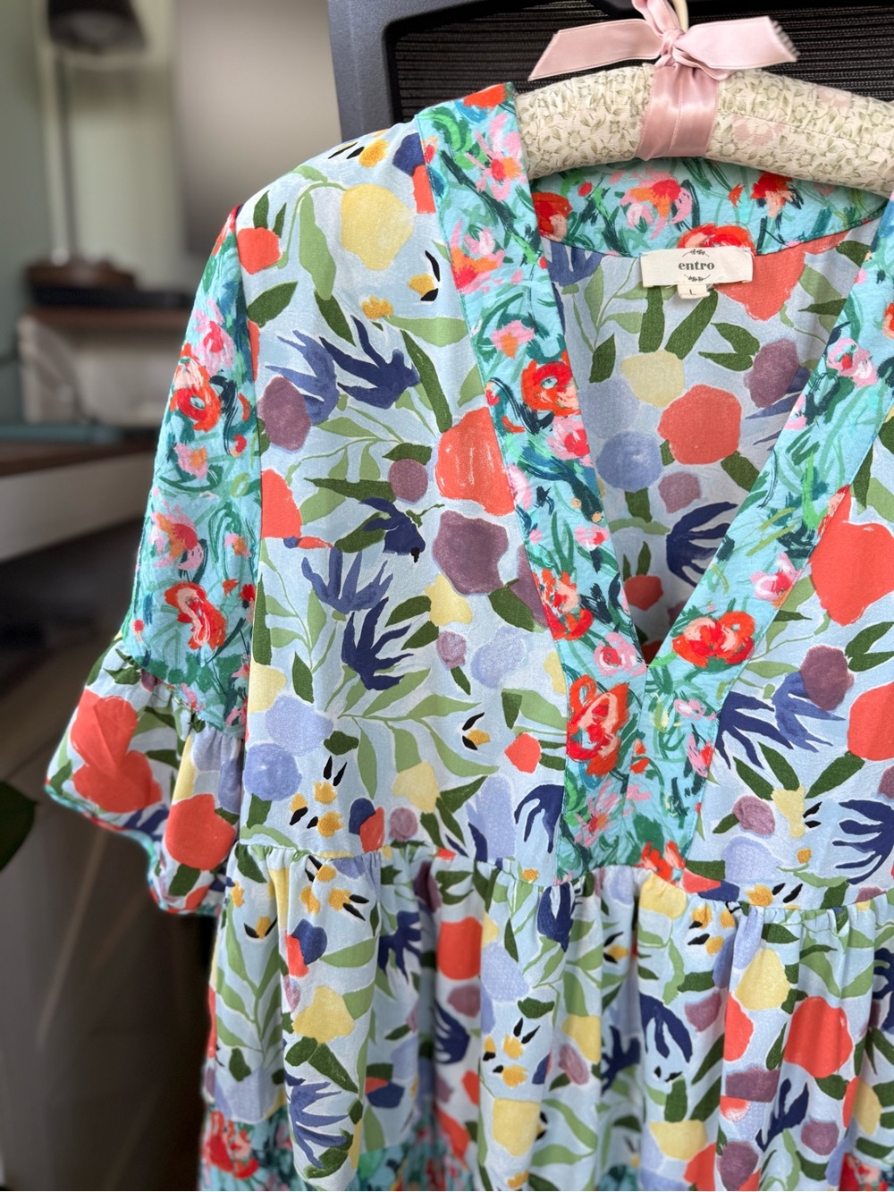 entro Coral & Mint Floral Tiered Dress - Picture 2 of 4